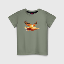 Летящий орел и пейзаж с эффектом двойной экспозиции – Детская футболка хлопок с принтом купить со скидкой в -20%