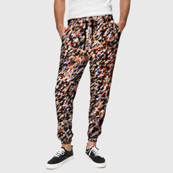 Чёрно-оранжевый абстрактные штрихи – Мужские брюки 3D с принтом купить