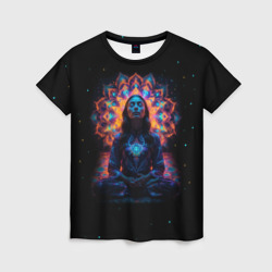 Медитация девушки на фоне мандалы в космосе – Женская футболка 3D с принтом купить со скидкой в -26%