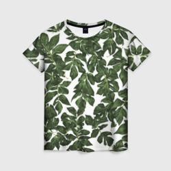 Зеленые листочки на белом фоне – Женская футболка 3D с принтом купить со скидкой в -26%