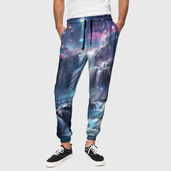 Волшебный ночной водопад – Мужские брюки 3D с принтом купить
