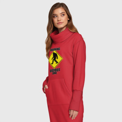 Платье с принтом Предупреждающий знак Bigfoot zone для женщины, вид на модели спереди №2. Цвет основы: красный
