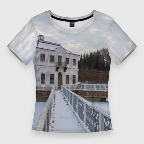 Женская приталенная футболка с принтом Петергоф дворец Марли, вид спереди №1