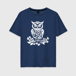 Силуэт совы с цветами – Женская футболка хлопок Oversize с принтом купить со скидкой в -16%