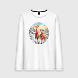 Жирафы зимой – Мужской лонгслив хлопок с принтом купить со скидкой в -20%