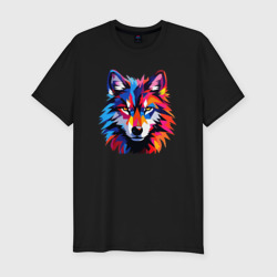 Красочный волк поп арт – Мужская футболка хлопок Slim с принтом купить