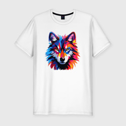 Красочный волк поп арт – Мужская футболка хлопок Slim с принтом купить