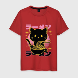 Котик с лапшой – Мужская футболка хлопок с принтом купить со скидкой в -20%