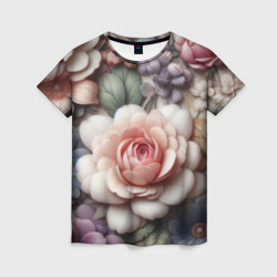 Цветок крупным планом в пастельных красках – Женская футболка 3D с принтом купить со скидкой в -26%