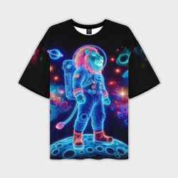 Неоновый лев космонавт - нейросеть – Мужская футболка oversize 3D с принтом купить со скидкой в -50%
