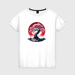 Цветение сакуры на фоне восхода солнца – Женская футболка хлопок с принтом купить со скидкой в -20%