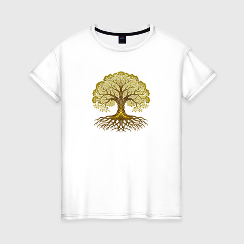 Женская футболка из хлопка с принтом Золотое дерево жизни, вид спереди №1