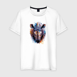 Разноцветная голова носорога – Мужская футболка хлопок с принтом купить со скидкой в -20%