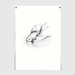 Рыба лайн арт стиль – Постер с принтом купить