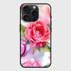 Чехол силиконовый для Apple iPhone 15 Pro матовый Розы акварель