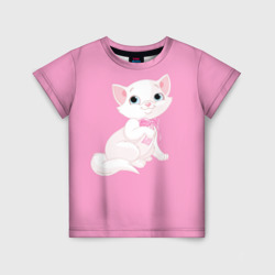 Белая очаровательная кошечка с розовым бантиком – Детская футболка 3D с принтом купить со скидкой в -33%