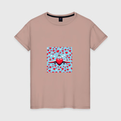 Самолет в сердцах – Женская футболка хлопок с принтом купить со скидкой в -20%