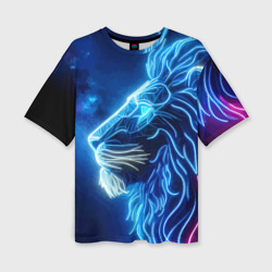 Профиль космического неонового льва - нейросеть – Женская футболка oversize 3D с принтом купить со скидкой в -50%