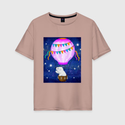 Белый медведь на воздушном шаре – Женская футболка хлопок Oversize с принтом купить со скидкой в -16%
