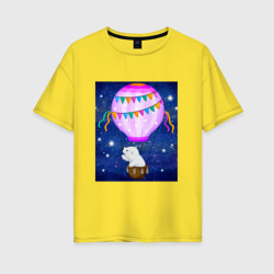 Белый медведь на воздушном шаре – Женская футболка хлопок Oversize с принтом купить со скидкой в -16%