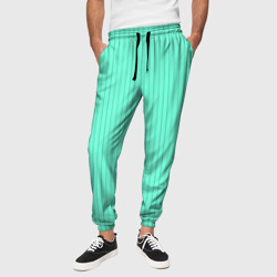 Светлый бирюзовый в тонкую полоску – Мужские брюки 3D с принтом купить