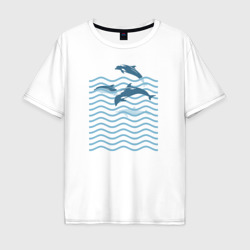 Дельфины в море  – Мужская футболка хлопок Oversize с принтом купить со скидкой в -16%