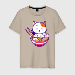 Котик в миске – Мужская футболка хлопок с принтом купить со скидкой в -20%
