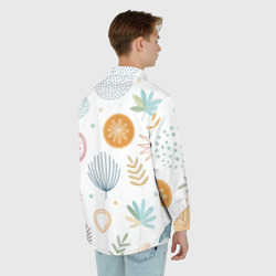 Рубашка с принтом Листья и узоры для любого человека, вид сзади №2. Цвет основы: белый