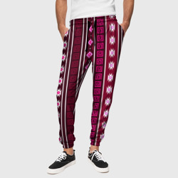 Темно-розовый вертикальный этнический узор – Мужские брюки 3D с принтом купить