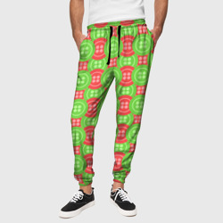 Паттерн с красными и зелеными пуговицами – Мужские брюки 3D с принтом купить