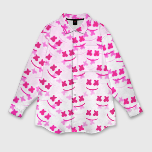 Мужская рубашка оверсайз с принтом Marshmello pink colors, вид спереди №1
