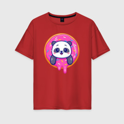 Панда в пончике – Женская футболка хлопок Oversize с принтом купить со скидкой в -16%
