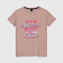 Call me antisocial – Женская футболка хлопок с принтом купить со скидкой в -20%