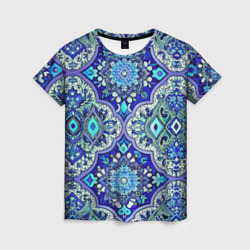 Сине - голубые узоры – Женская футболка 3D с принтом купить со скидкой в -26%
