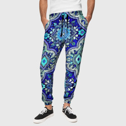 Сине - голубые узоры – Мужские брюки 3D с принтом купить