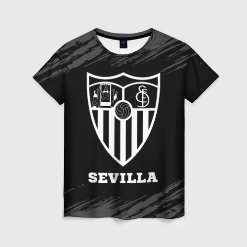 Женская футболка с принтом Sevilla sport на темном фоне, вид спереди №1
