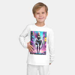 Пижама с принтом Кибер чувиха на своём районе - нейросеть для ребенка, вид на модели спереди №2. Цвет основы: белый