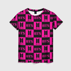 BTS pattern pink logo – Женская футболка 3D с принтом купить со скидкой в -26%
