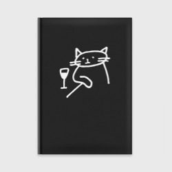 Мемный забавный кот грустит возле бокала вина – Ежедневник с принтом купить