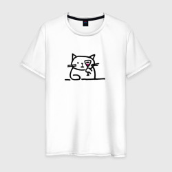 Смешной кот смотрит сквозь бокал с вином – Мужская футболка хлопок с принтом купить со скидкой в -20%