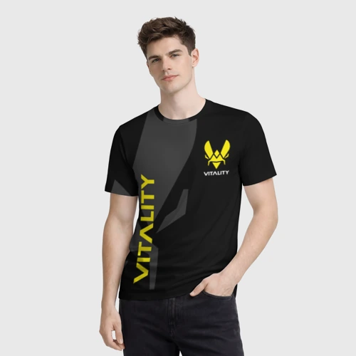 Мужская футболка 3D с принтом Команда Vitality, фото на моделе #1