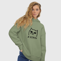 Женское худи Oversize хлопок Мемный плачущий котик я усталь - фото 2