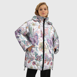 Женская зимняя куртка Oversize Паттерн из бабочек на ярком фоне - фото 2