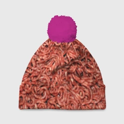 Шапка 3D c помпоном Мясной фарш текстура