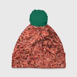 Шапка 3D c помпоном Мясной фарш текстура