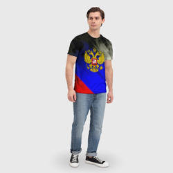 Футболка с принтом Россия краски герб текстура для мужчины, вид на модели спереди №3. Цвет основы: белый