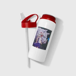 Бутылка для воды с трубочкой Принцесса Мононоке волк - фото 2
