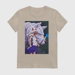 Женская футболка хлопок Принцесса Мононоке волк