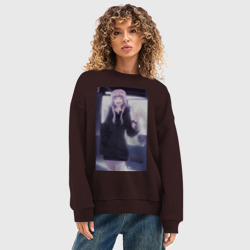 Женский свитшот oversize без начеса хлопок Надзуна Нанакуса - Песнь ночных сов - фото 2