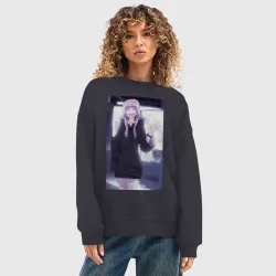 Женский свитшот oversize без начеса хлопок Надзуна Нанакуса - Песнь ночных сов - фото 2